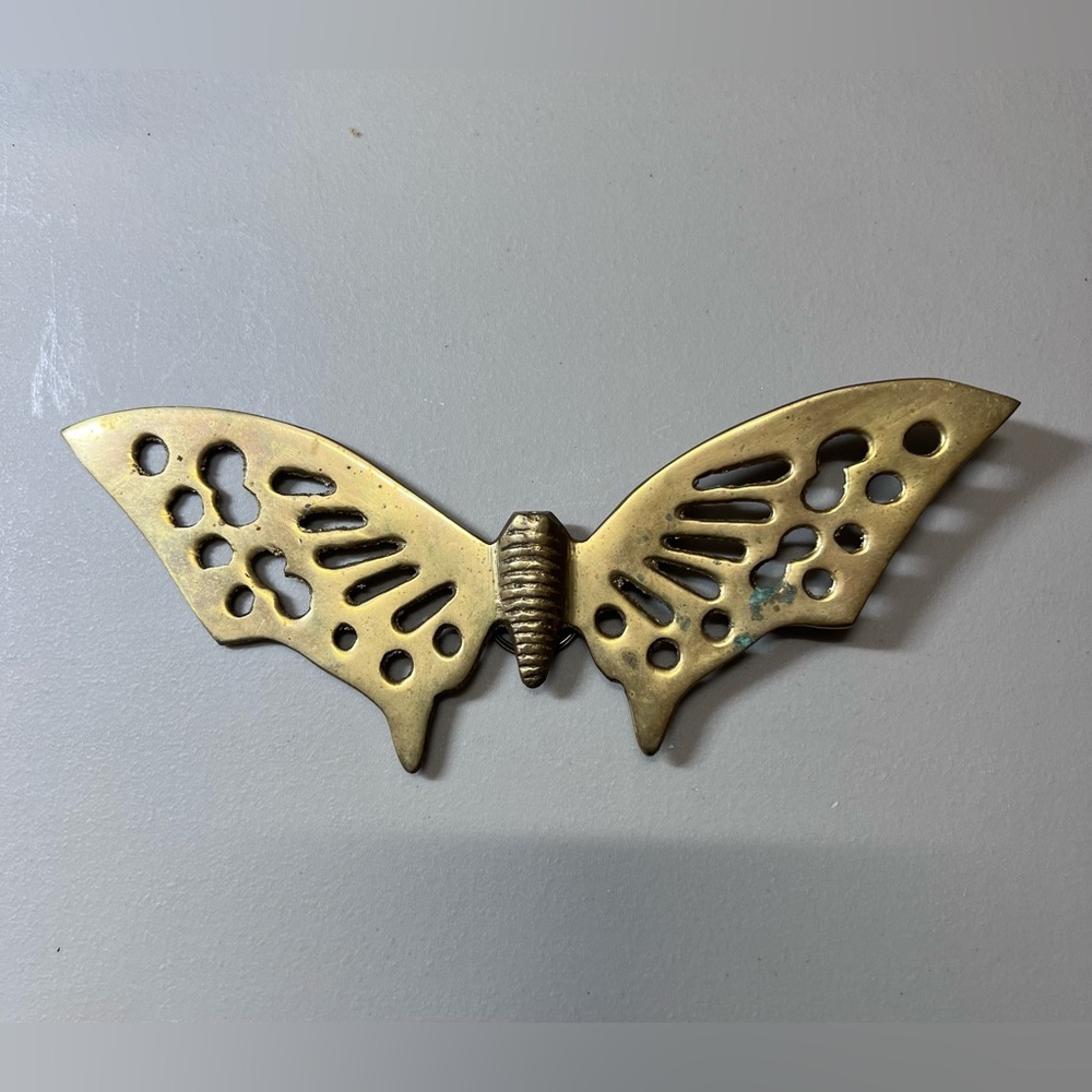 Vtg MCM Brass Butterfly Wall Hanging Decor Mid Century Modern Boho 8”